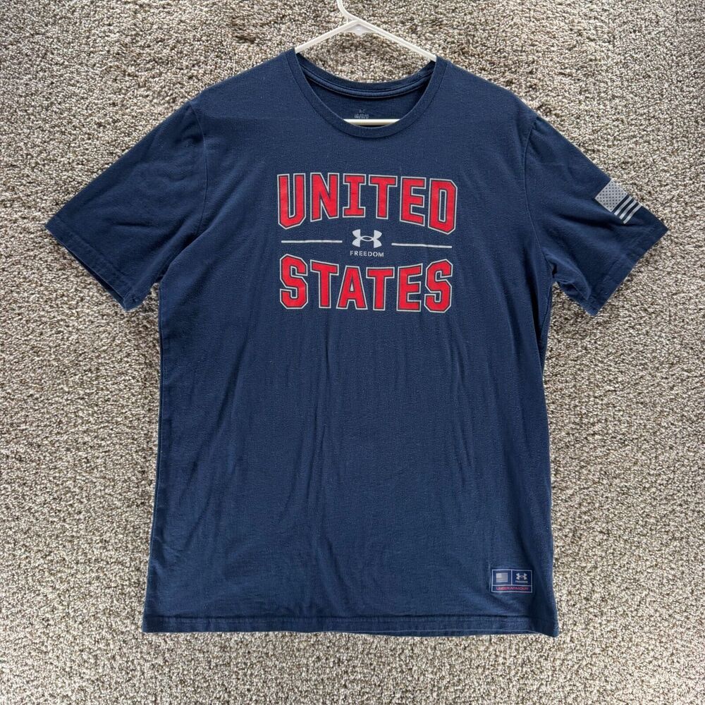 Under Armour Shirt Mens Large Blue United Stated Freedom‎ Short Sleeve Flag Logo